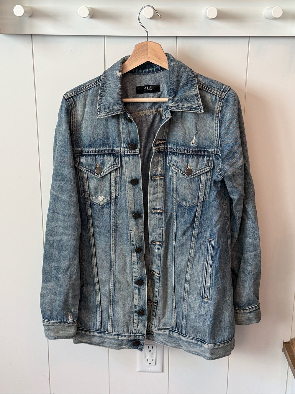 Able Washed Blue Denim Jacket - Women Casual Trucker Coat